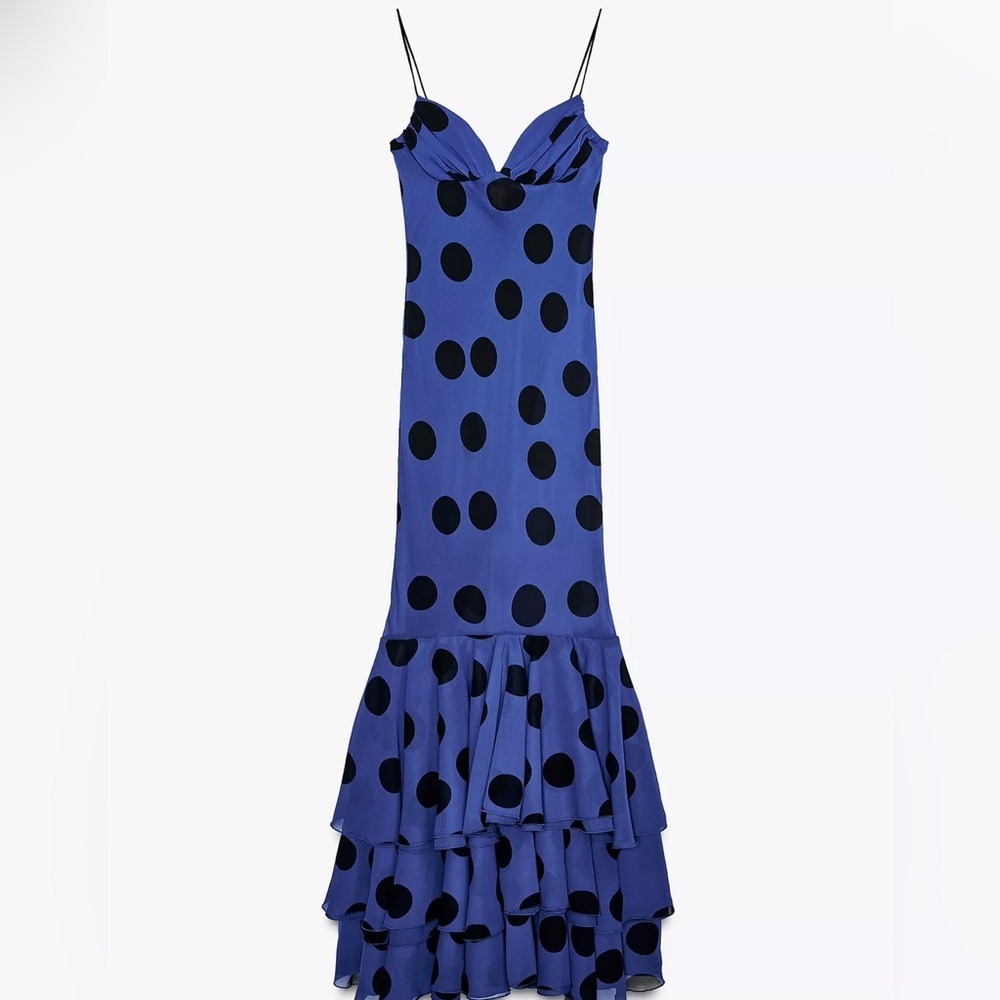 Zara polka dot ruffle long dress